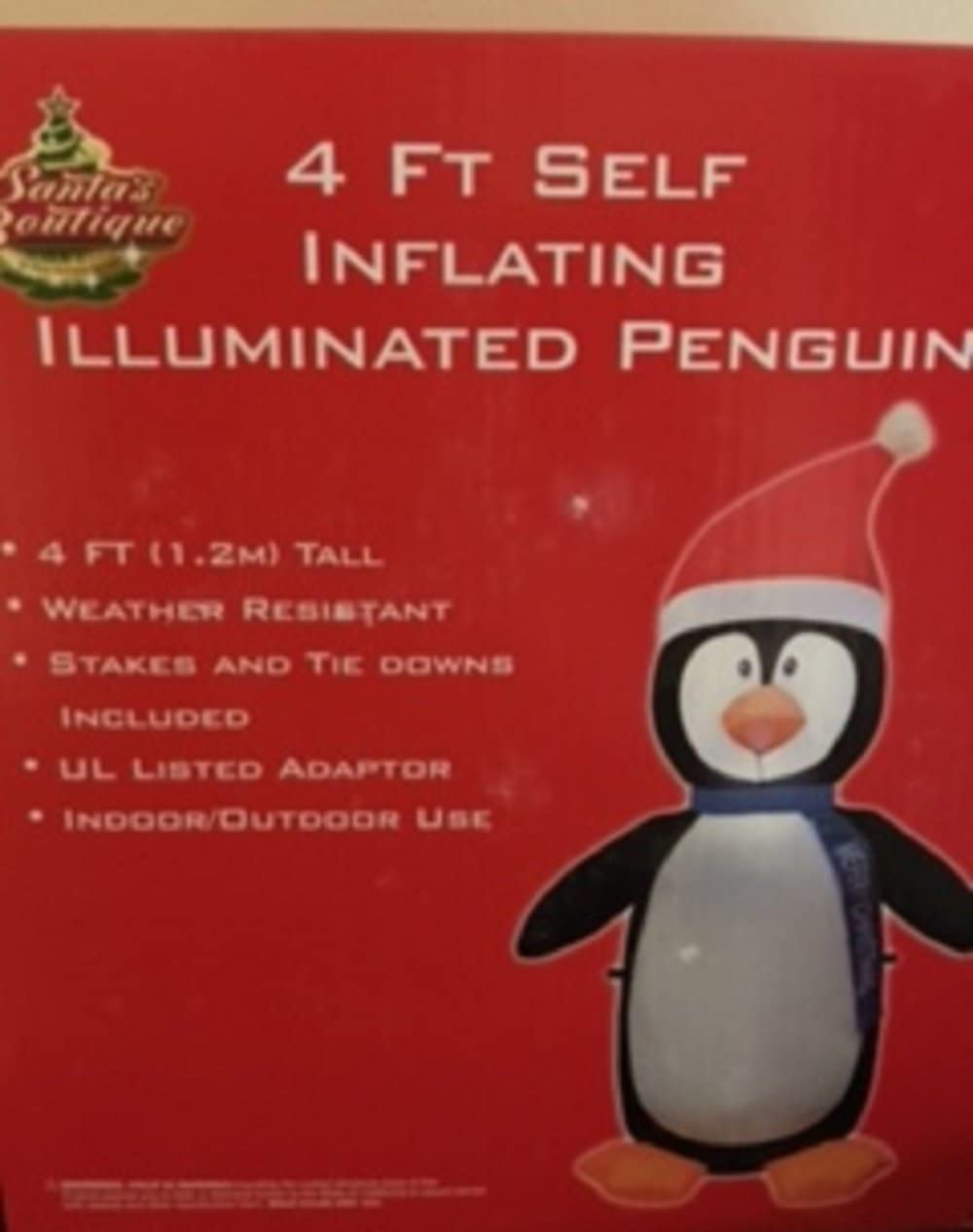 Christmas Penguin 4 ft Illuminated Inflatable with Santa Hat